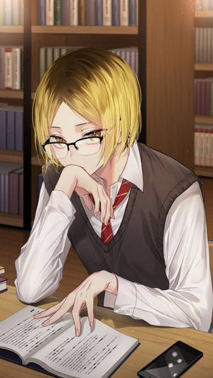 Kenma Kütüphanede Ders Çalışırken — Anime telefon Duvar Kağıdı