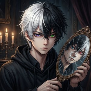 Sivri saçlı ve kırık aynalı, havalı anime çocuğu.