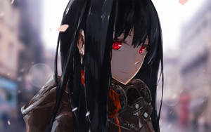 Kırmızı Gözlü Kapüşonlu Anime Kızı duvar kağıdı — Sevimli anime kızı Duvar Kağıdı