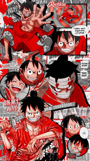 Kırmızı Kolaj One Piece iPhone duvar kağıdı