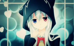 Kırmızı ve Mavi Gözlü Anime Kızı Kapüşonlu Sweatshirt duvar kağıdı — Sevimli anime kızı Duvar Kağıdı