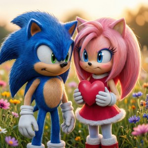 Sonic ve Amy, güneşli bir çiçek tarlasında duygusal bir anı paylaşıyor. — Sonic Duvar Kağıdı