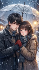 Şemsiye altında karda anime çift — Anime çifti Duvar Kağıdı