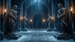 Kışyarı'nın altındaki karanlık mahzenler ve Stark heykelleri — Game of thrones 8. sezon Duvar Kağıdı