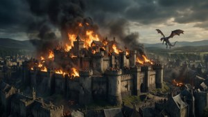 Daenerys saldırırken Kralın Toprakları yanıyor — Game of thrones 8. sezon Duvar Kağıdı