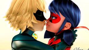 Ladybug ve Cat Noir öpüşme animasyonlu duvar kağıdı — Uğur böceği ve kara kedi öpüşmesi Duvar Kağıdı