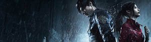 Resident Evil 2 Remake Leon Scott Kennedy ve Claire Redfield çift ekran HD duvar kağıdı. — 3840x1080 Duvar Kağıdı