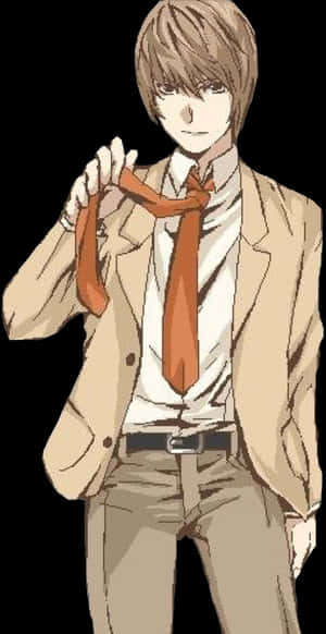 Light Yagami Kravat Tutan Anime İllüstrasyonu