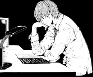 Light Yagami Masasında Düşünürken