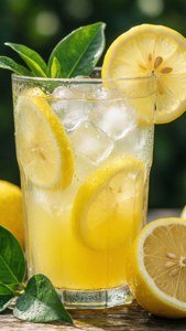 Buzlu ve limon dilimli uzun bir bardak limonata, ferahlatıcı yaz içeceği estetiği. — Yaz estetiği Duvar Kağıdı