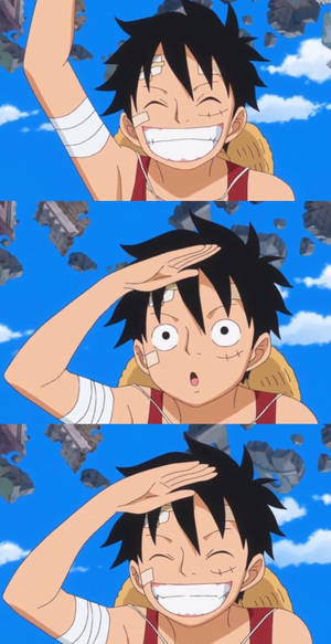 Luffy'nin Elini Alnına Koyarak Gülümsemesi — One Piece iPhone duvar kağıdı