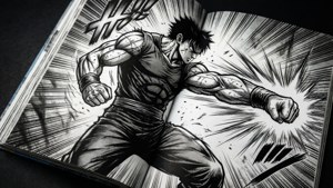 Yoğun aksiyon içeren dinamik siyah-beyaz bir manga paneli. — Manga GIF Duvar Kağıdı
