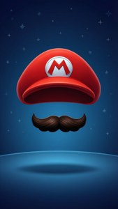 Mario'nun kırmızı şapkasının ve bıyığının minimalist soyutlaması. — Nintendo Duvar Kağıdı