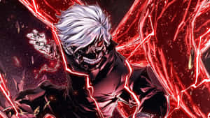 Maskeli Çocuk Kaneki Anime Sanatı Kırmızı Enerji — Tokyo ghoul GIF Duvar Kağıdı