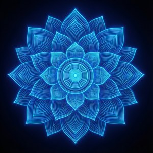 Parlayan mavi neon lotus mandalası — Neon mavi Duvar Kağıdı
