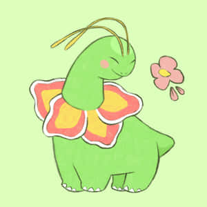 Meganium Sevimli Çizim Yeşil Arkaplan — Nintendo Duvar Kağıdı
