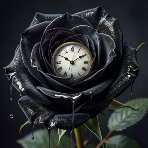 Eriyen bir saatle sürreal bir siyah gül, Dali esintili. — Galaxy Watch Duvar Kağıdı