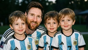 Messi, Arjantin formalarıyla oğullarıyla birlikte.