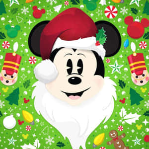 Mickey Mouse Noel şapkası ve Noel süsleriyle — Disney noel Duvar Kağıdı