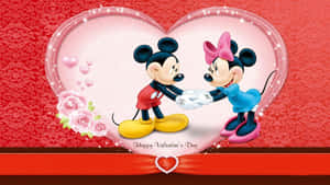 Mickey ve Minnie Mouse kalp şeklinde bir çerçeve içinde — Sevimli sevgililer günü Duvar Kağıdı