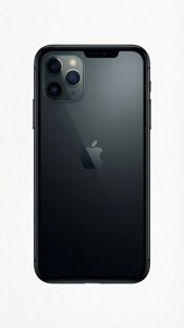 Beyaz zemin üzerinde iPhone 11 Pro Max'in minimalist siluet illüstrasyonu.