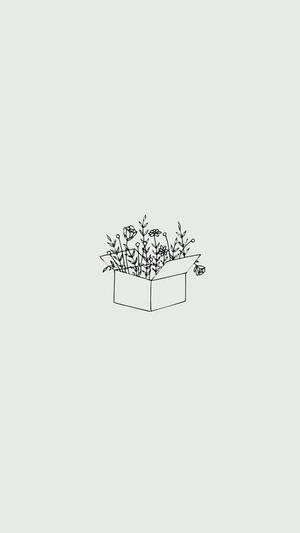 Minimalist Estetik Çiçeklerle Dolu Kutu Kalem Sanatı Çizimi — Minimalist estetik Duvar Kağıdı