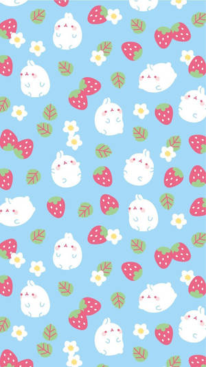 Molang ve çilek kawaii kapak duvar kağıdı.