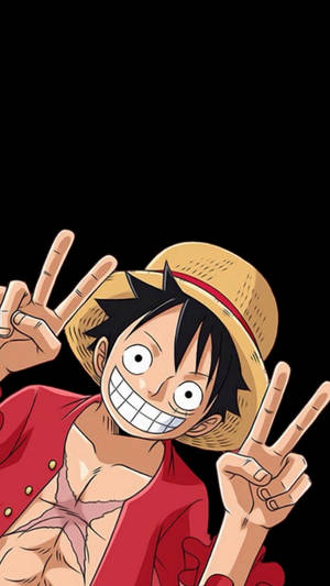Monkey D. Luffy Gülümsemesi ve Barış İşaretleri — One Piece iPhone duvar kağıdı