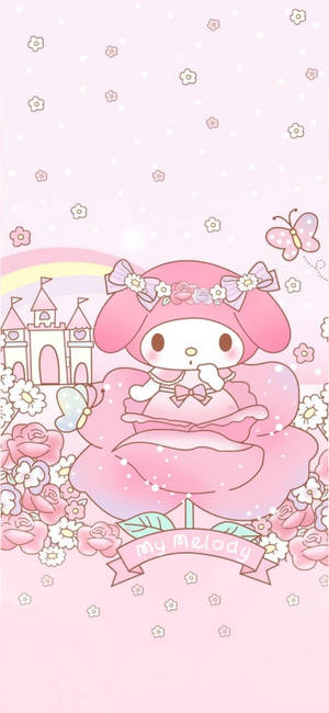 My Melody ve gül çiçeği duvar kağıdı — iPhone 16 Duvar Kağıdı