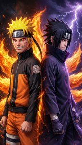 Naruto ve Sasuke güçleriyle sırt sırta duruyor. — iPhone 7 Duvar Kağıdı