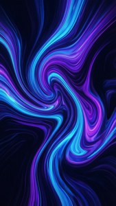 Koyu arka planda neon mavi ve mor döngülerle canlı soyut akışkan sanat, iPhone Xs için mükemmel.