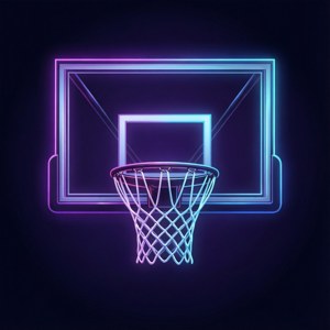 Karanlık siberpunk zeminde minimalist neon çizgili basketbol potası. — Basketbol GIF Duvar Kağıdı