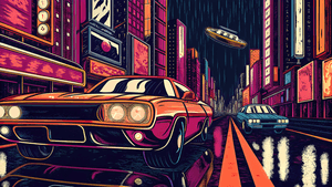 cyberpunk şehir, fütüristik silüet, neon ışıklar, uçan arabalar, yağmurla ıslanmış sokaklar, holografik tabelalar, pembe ve mavi parıltı, sisli atmosfer, bilimkurgu metropolü, gece şehir manzarası, sinematik aydınlatma, dijital sanat, fotogerçekçi, distopik kentsel sahne, Gelecek, Gelecek Şehir, Gelecek Arka Planı, Cyberpunk, Araba, Araba 4k
