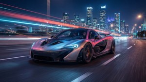 Ultra geniş açıda, geceleyin neon bir otoyolda bir spor araba. — 2560x1080 Duvar Kağıdı