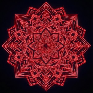 Siyah zemin üzerinde karmaşık neon kırmızı geometrik mandala, transandantal ve meditatif tasarım. — Neon kırmızı Duvar Kağıdı
