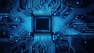 Fütüristik neon mavi devre kartı deseni — Neon mavi Duvar Kağıdı