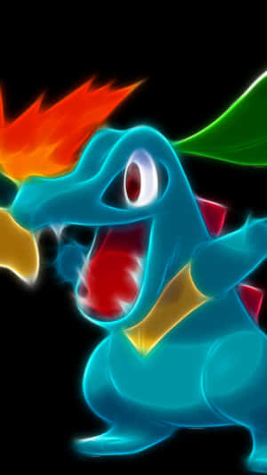 Neon Totodile Grafiği — Pokemon Telefon Duvar Kağıdı