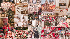 Kırmızı ve Beyaz Temalı Noel Kolajı duvar kağıdı