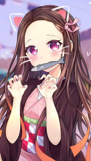 Nezuko Tavşan Kulaklı Demon Slayer iPhone Duvar Kağıdı