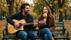 Vivo ve Andrés sonbaharda bir park bankında müzik yapıyor. — Vivo Duvar Kağıdı