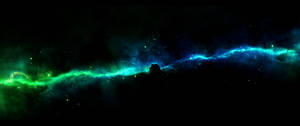 Geniş açılı mavi ve yeşil ışıklı galaksi duvar kağıdı. — 3440x1440 Duvar Kağıdı