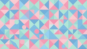 Yumuşak renklerde üçgenler ve dairelerden oluşan modern bir pastel geometrik desen.