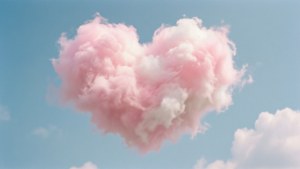 Mavi gökyüzünde kalp şeklinde sevimli bir pastel pembe ve beyaz bulut. — Pastel Duvar Kağıdı