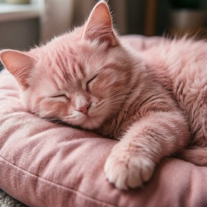 Pastel pembe tüylü kedi yastıkta uyuyor — Pastel pembe Duvar Kağıdı