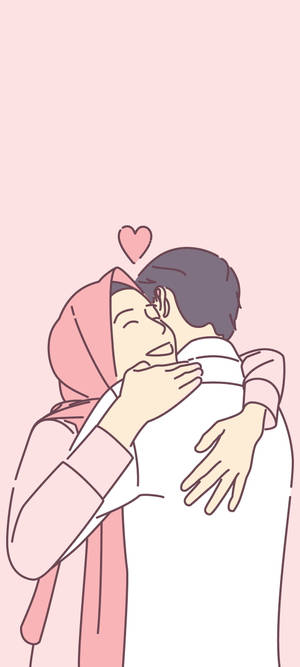 Pembe Aşk Karikatürü Hijab — POCO C81x Duvar Kağıdı