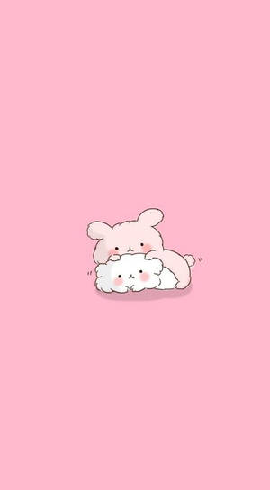Pembe Kawaii Tavşan ve Kedi