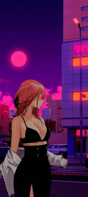 Pembe Kötü Kız Siyah Kıyafetli Kadın — 1440x3200 Duvar Kağıdı
