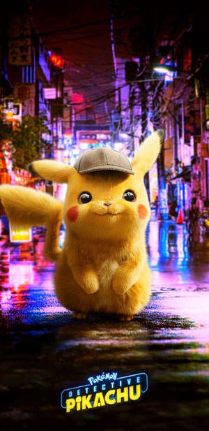 Pokemon Telefon Gülümseyen Dedektif Pikachu — Neon şehir Duvar Kağıdı