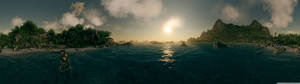 Plajın geniş açılı fotoğrafı duvar kağıdı. — 5120x1440 Duvar Kağıdı