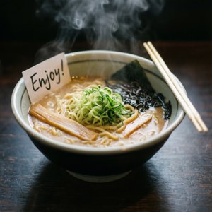 Kişisel bir notla teslim edilen buharlı bir ramen kasesinin yakın çekimi. — Galaxy Watch Duvar Kağıdı